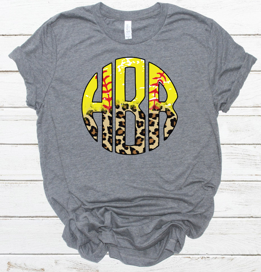 Leopard Softball Monogram -DTF