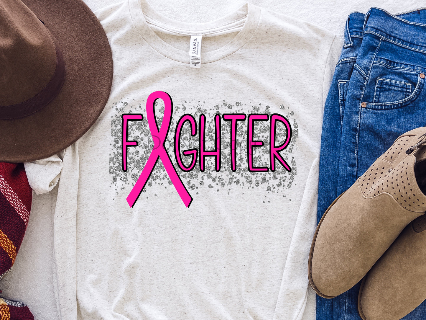 Fighter pink ribbon glitter-DTF