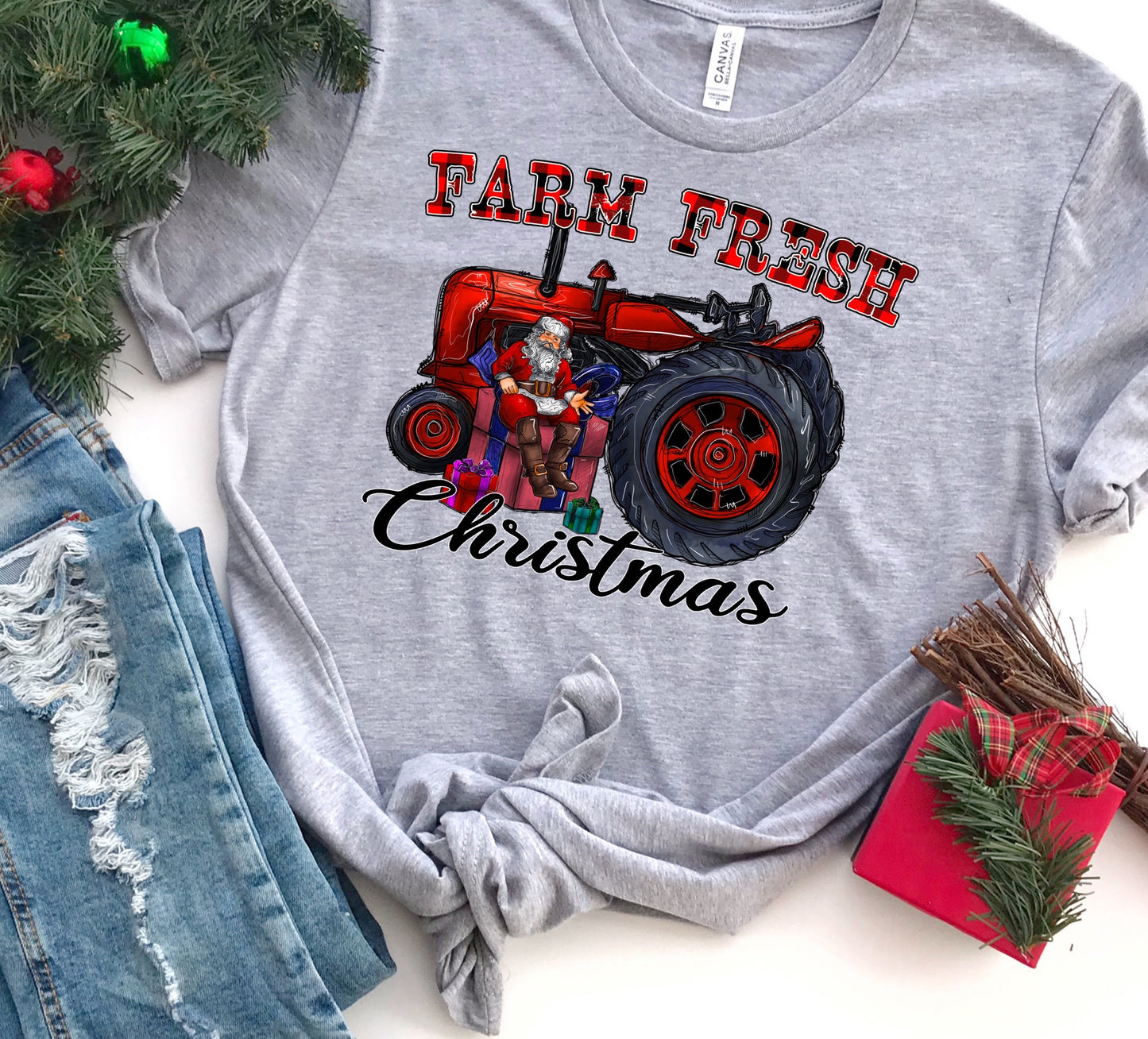 Farm fresh Christmas tractor-DTF