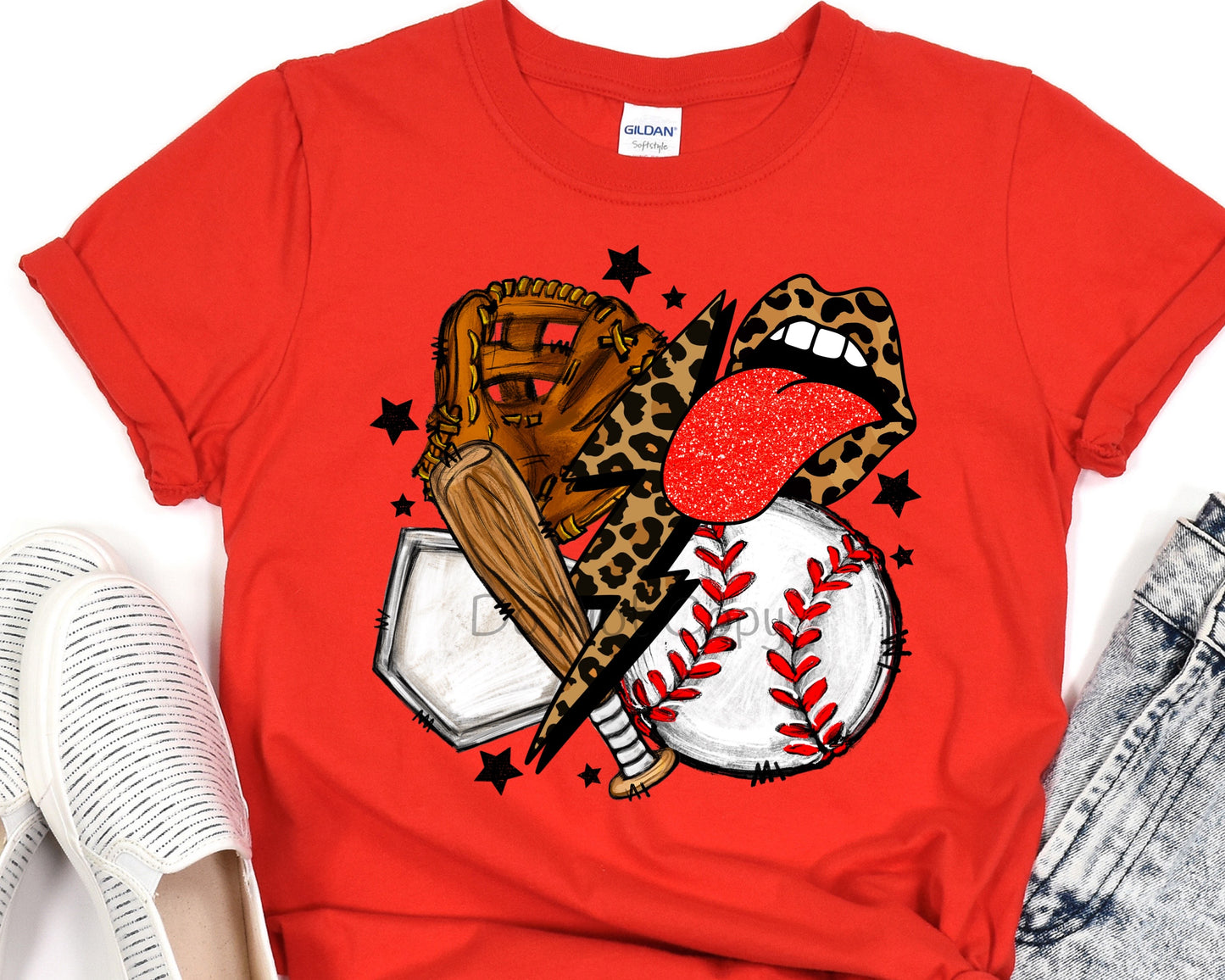 Baseball mouth lightning bolt bat glove-DTF