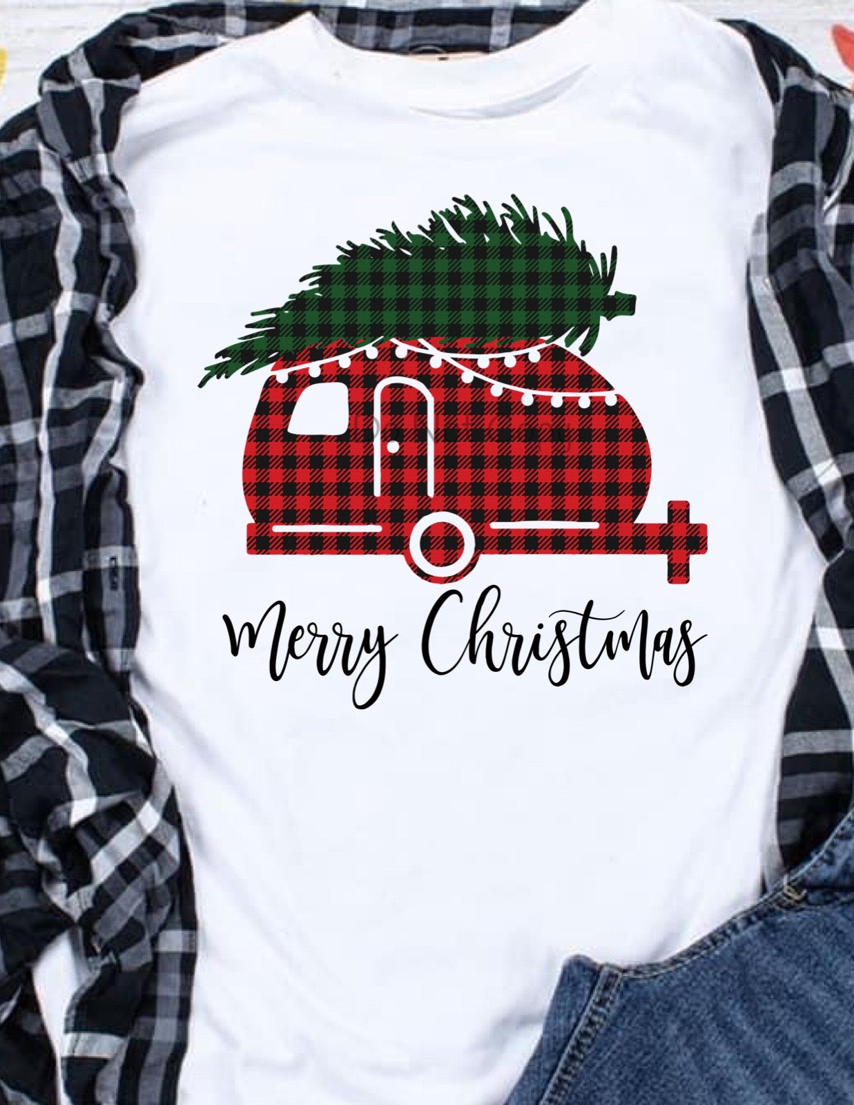 Plaid camper tree merry Christmas-DTF