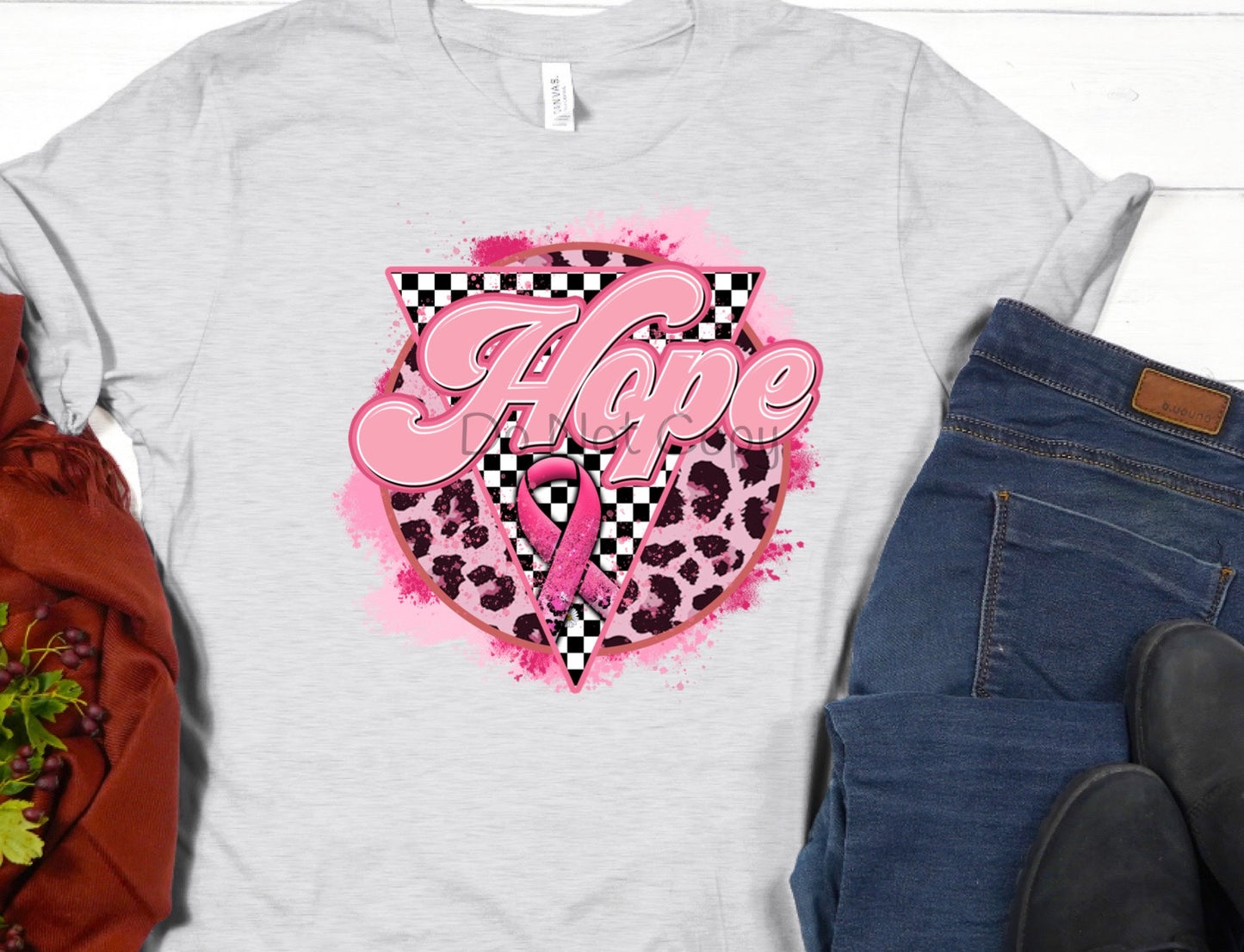 Hope pink ribbon black check-DTF