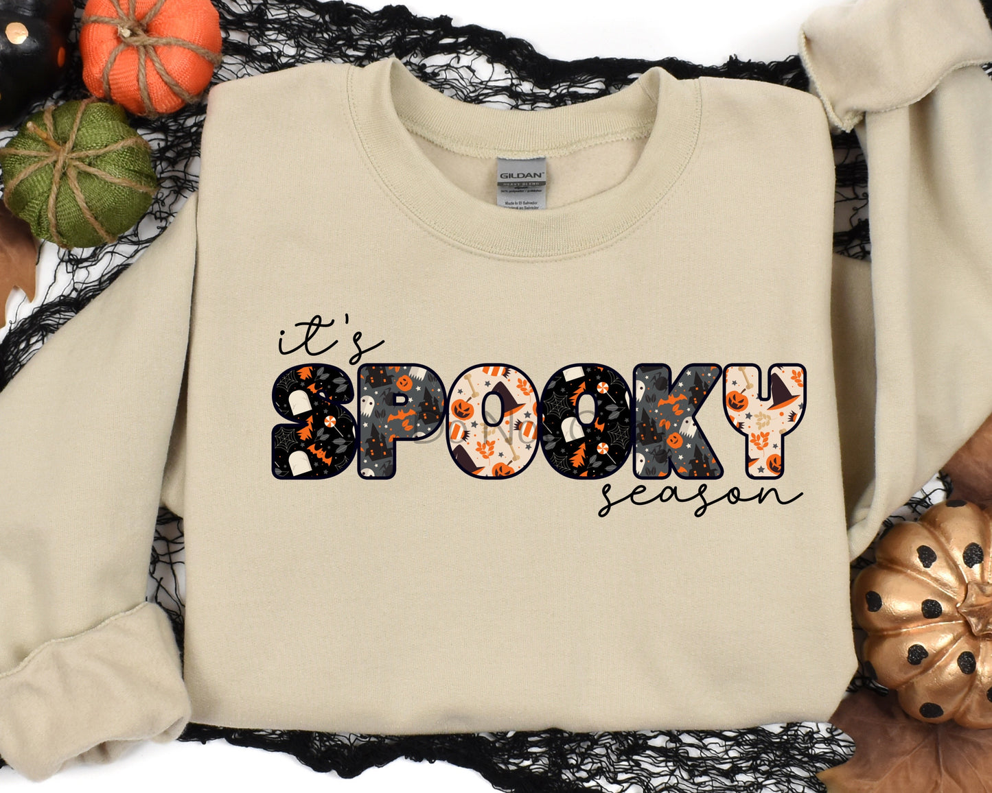 It’s spooky season letters with pumpkins witch hat-DTF