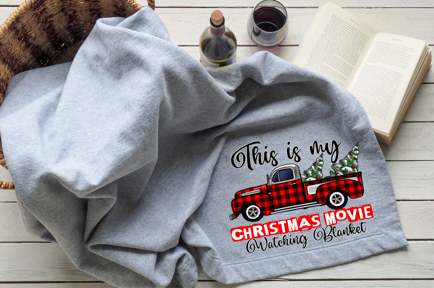 This is my Christmas movie watching blanket plaid truck 2 trees-DTF