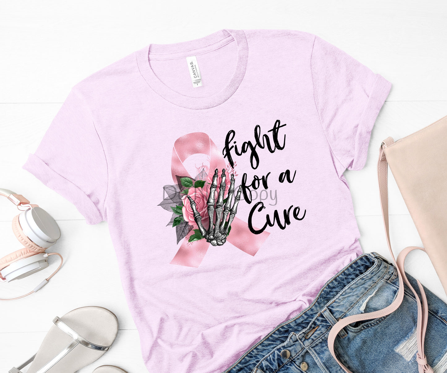 Fight for a cure hand pink ribbon-DTF