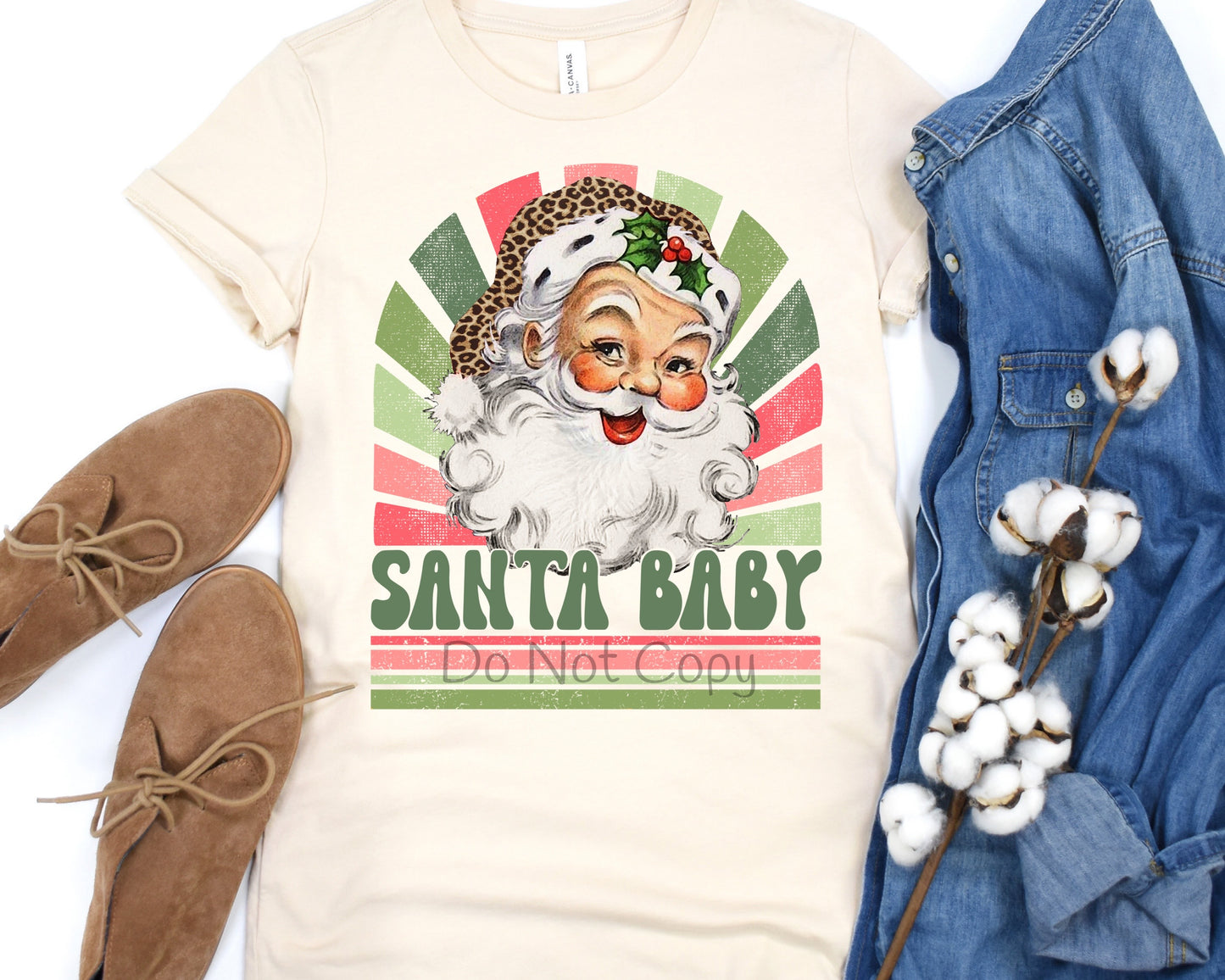 Santa Baby Santa face light red green sunburst-DTF