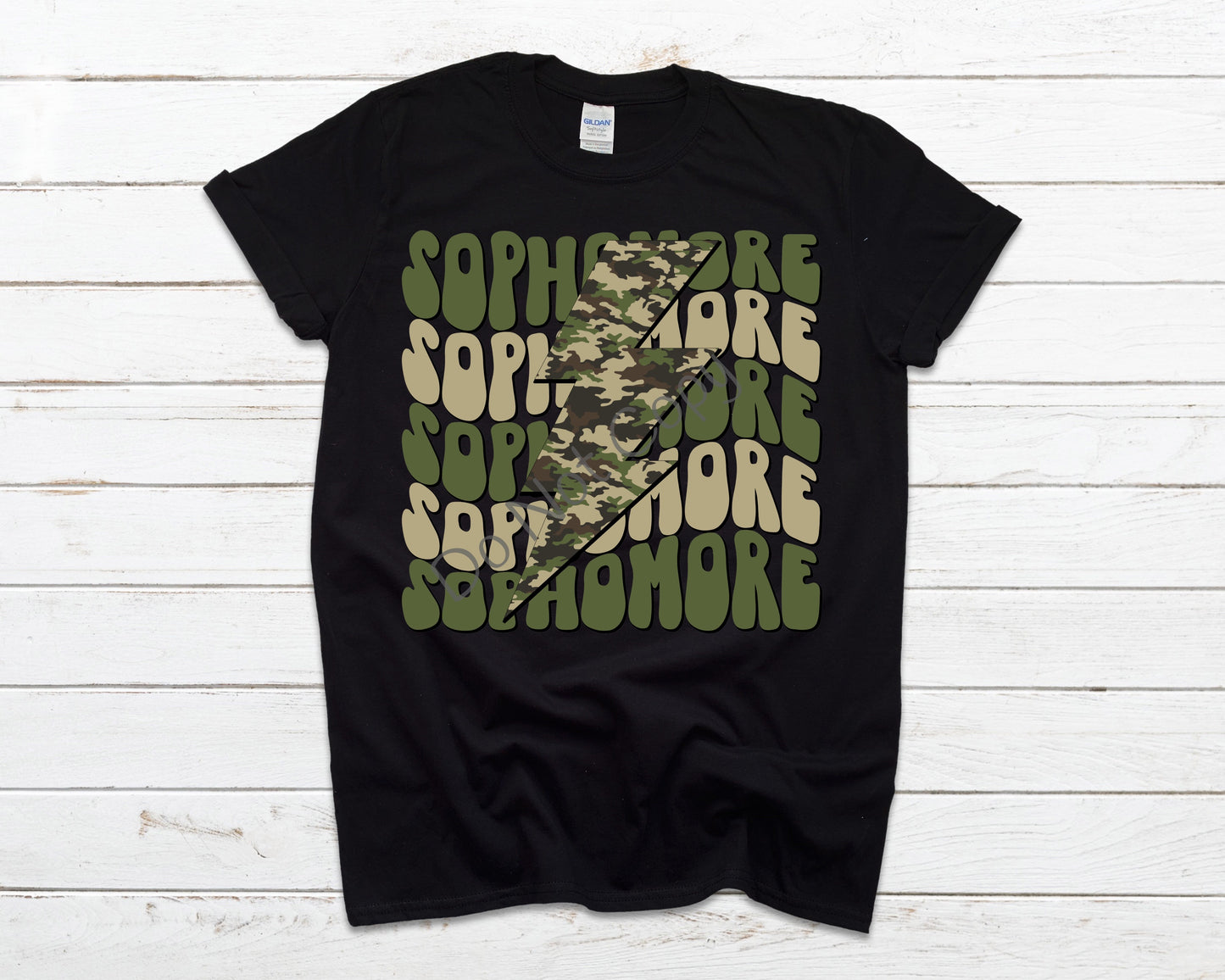 Sophomore camo lightning bolt-DTF