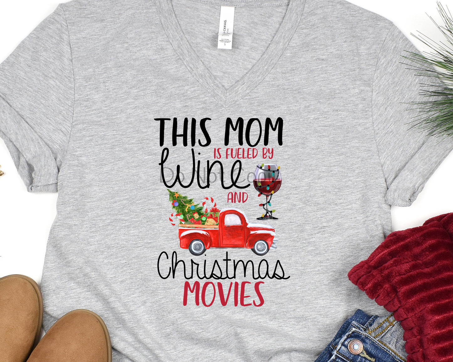 Mom fueled by wine Christmas movies-DTF