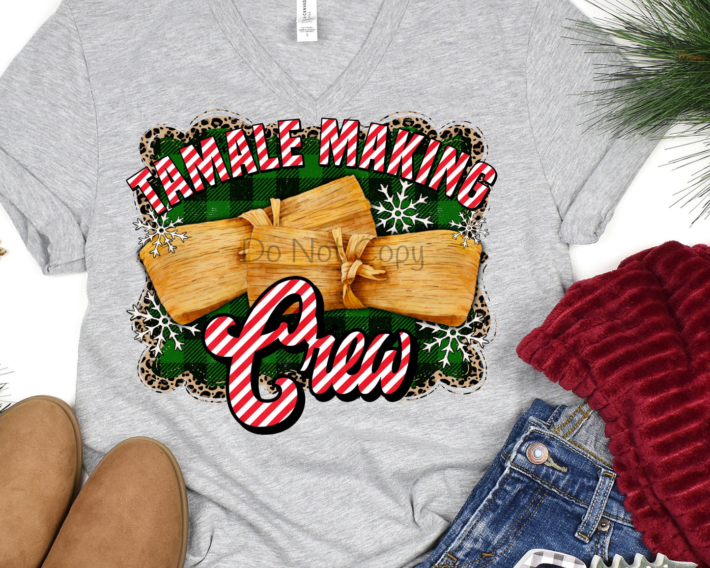 Tamale making crew letters red and white-DTF