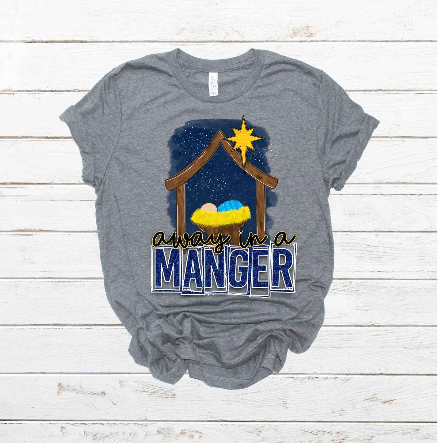 Away in a manger gold hay gold star-DTF