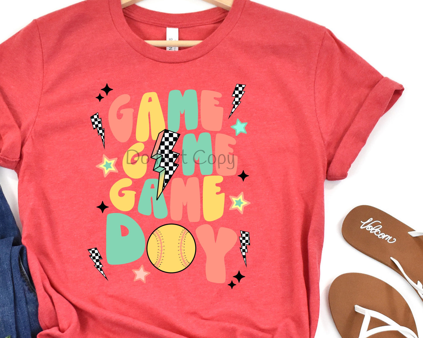 Game day softball checkered bolt-DTF