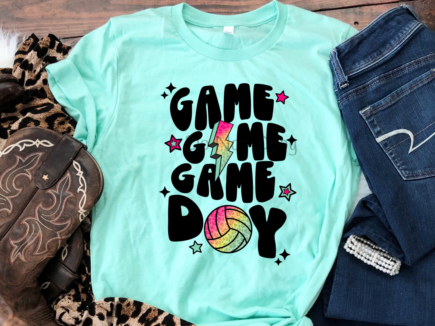 Game day volleyball pink yellow green-DTF