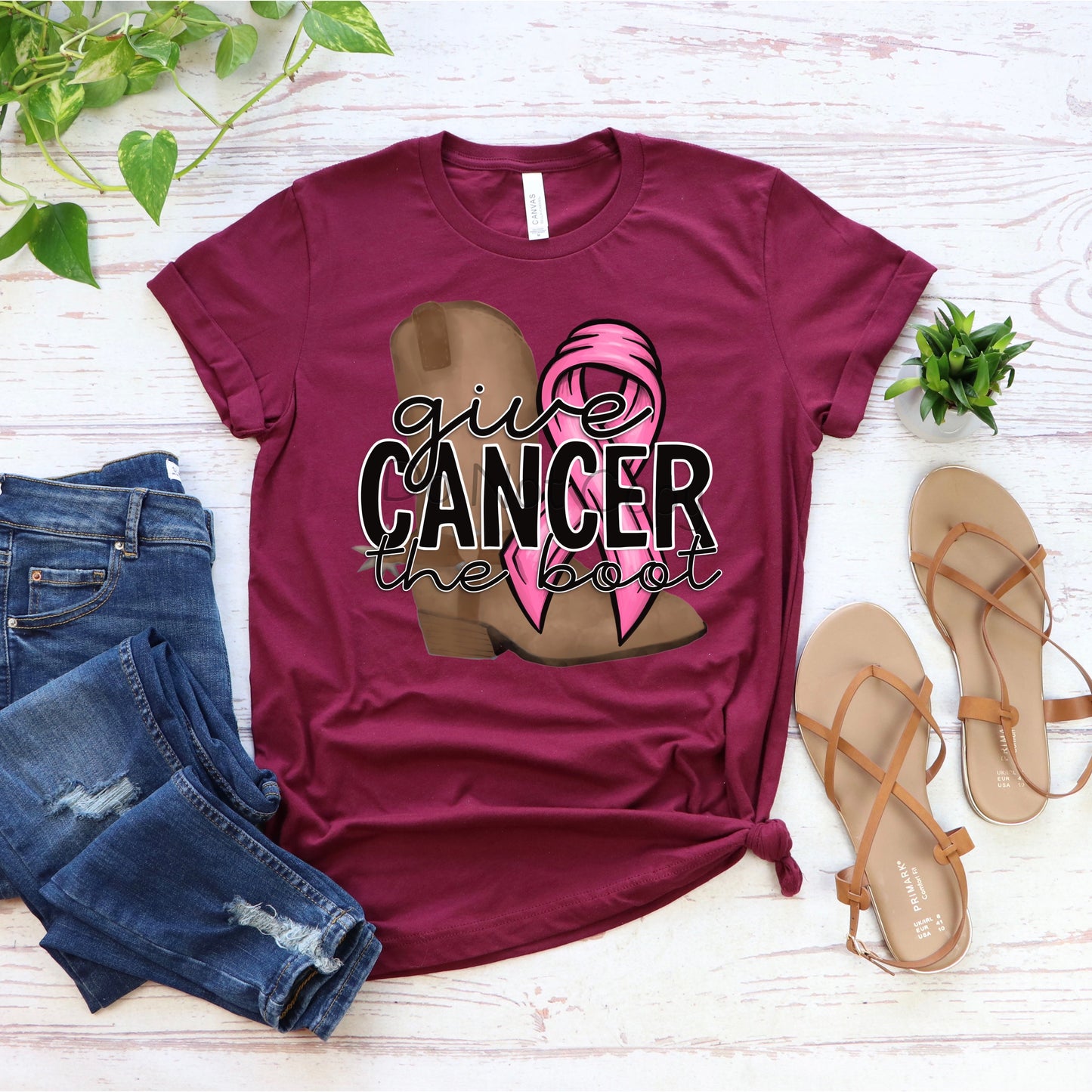 Give Cancer the boot pink ribbon-DTF