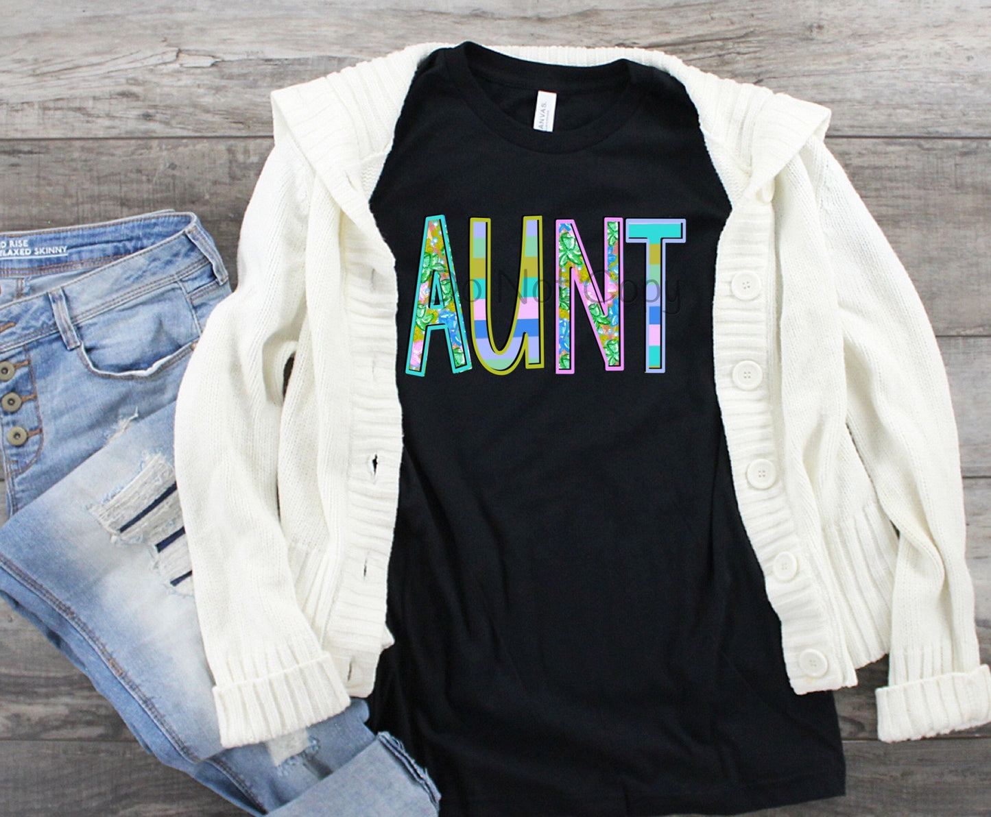 Aunt floral and stripe-DTF