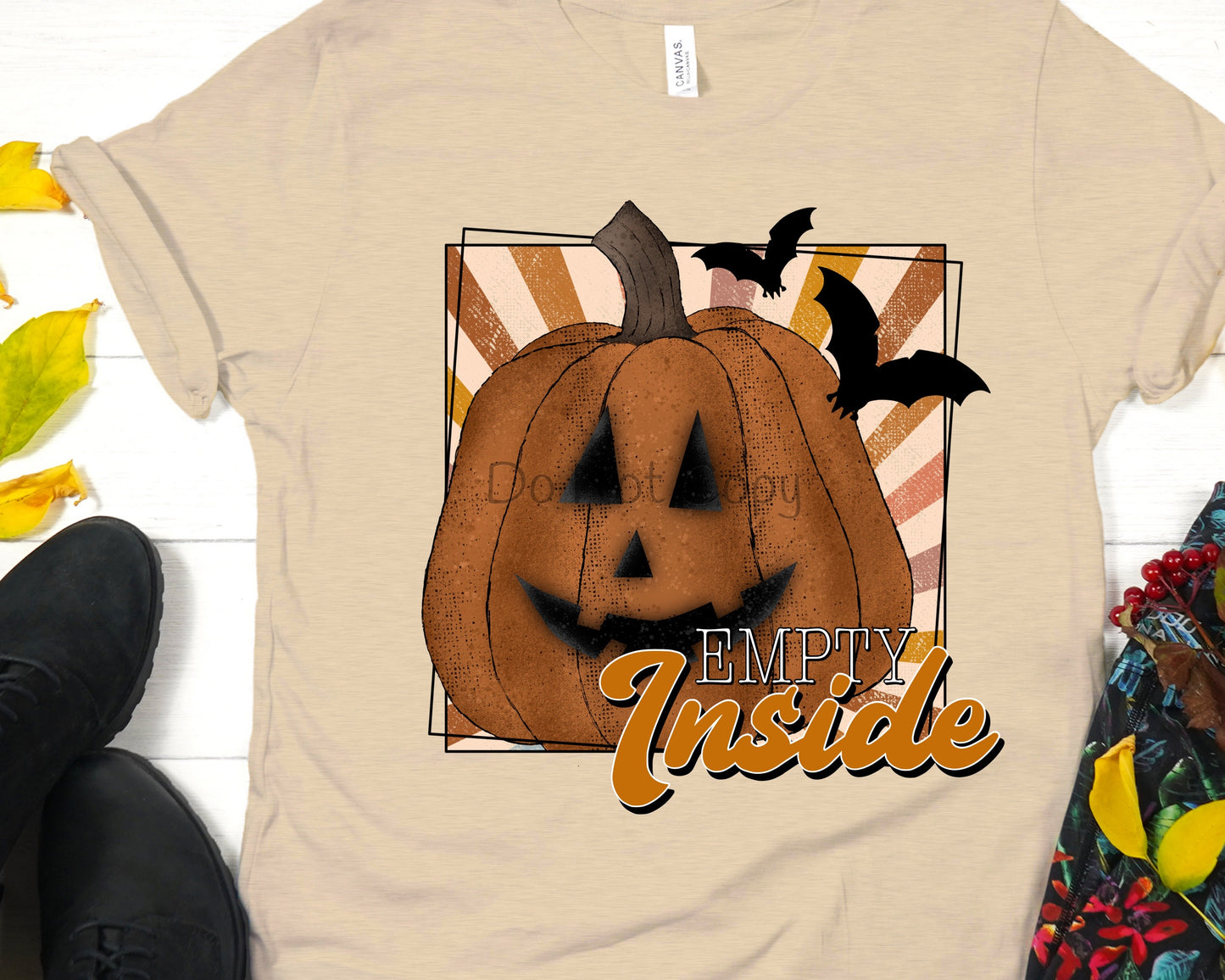 Empty inside pumpkin rays bats-DTF