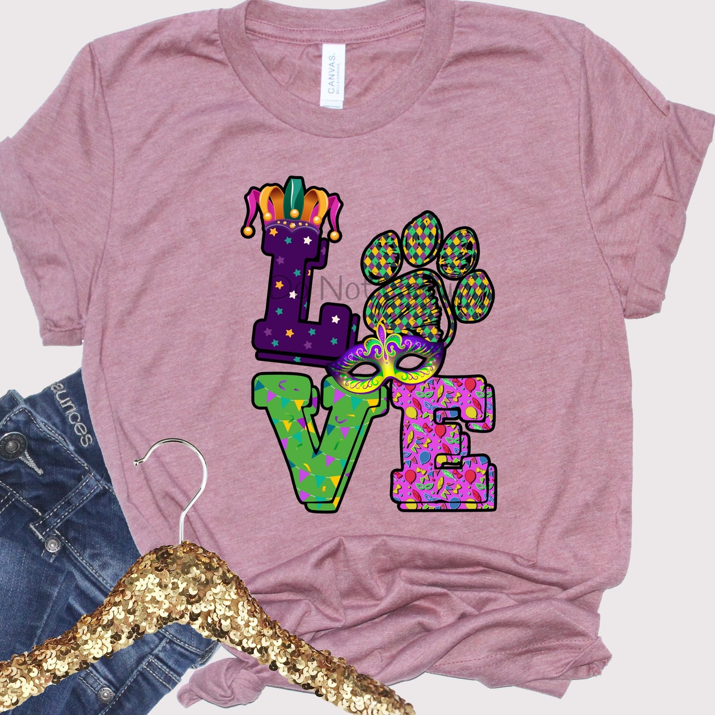 Love Mardi Gras dog paw-DTF