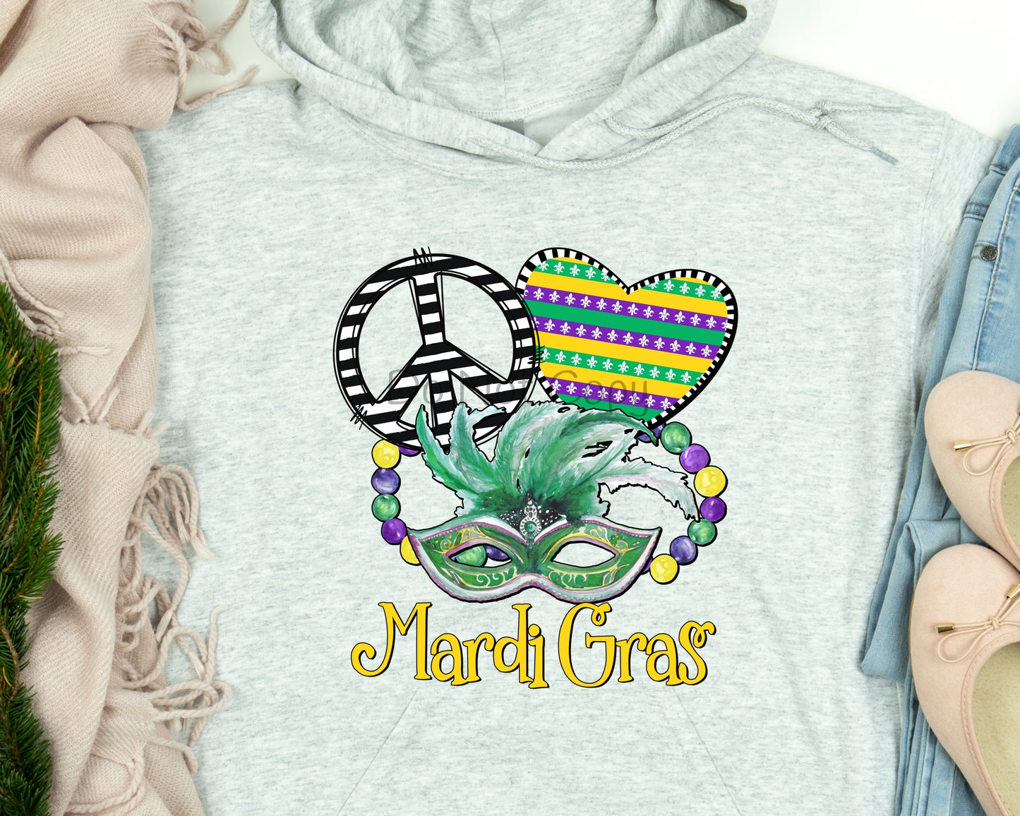 Peace love heart Mardi Gras-DTF