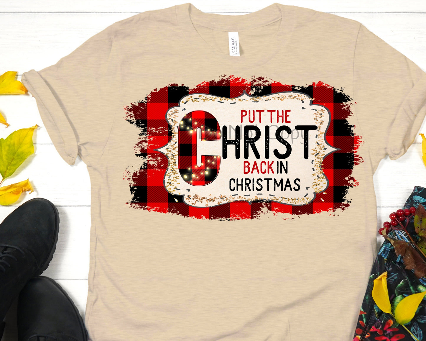 Put the Christ back in Christmas buffalo plaid-DTF