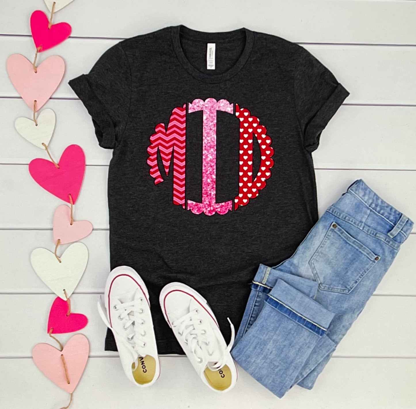 Scalloped Valentine Monogram trio -DTF