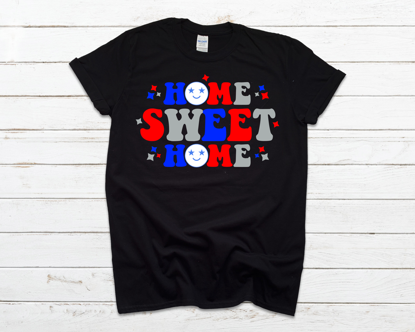 Home sweet home with patriotic smileys -DTF