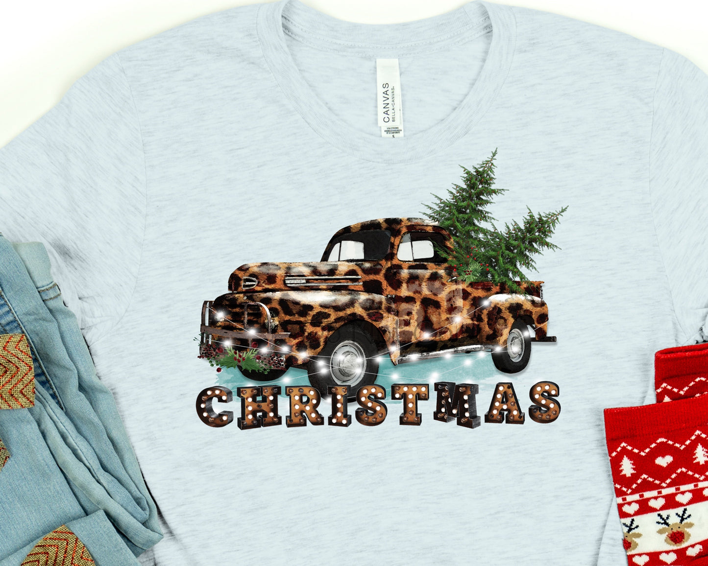 Christmas Leopard truck DTF