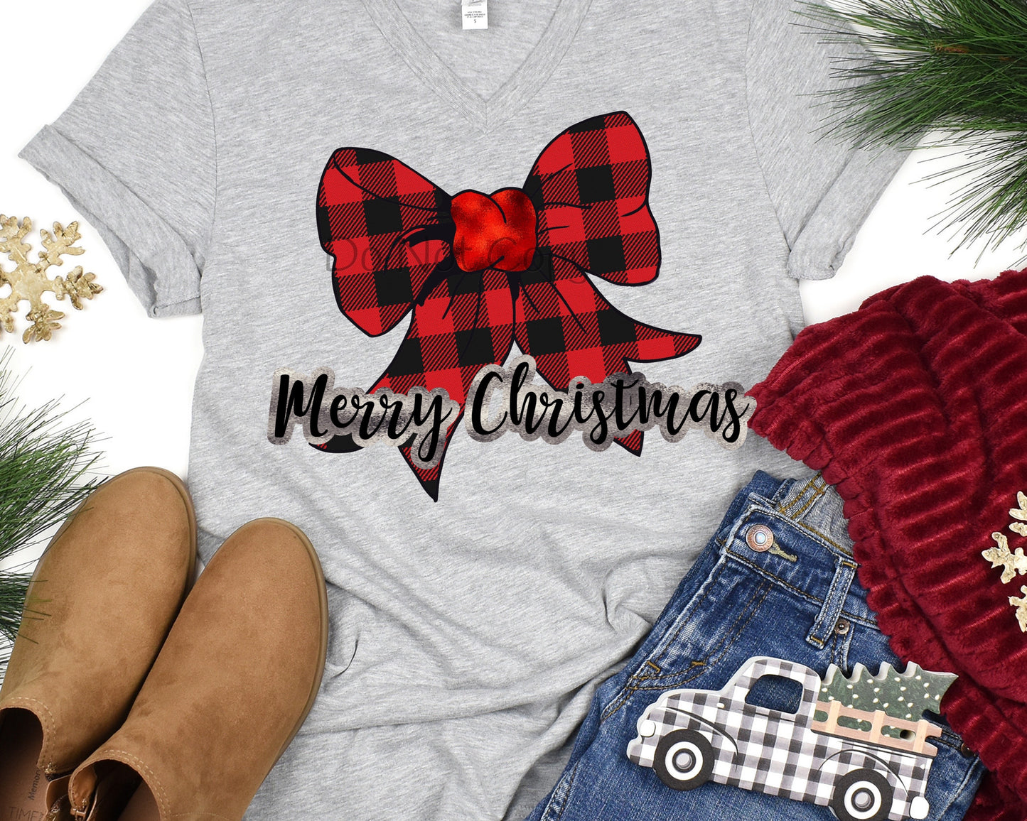 Merry Christmas bow plaid-DTF