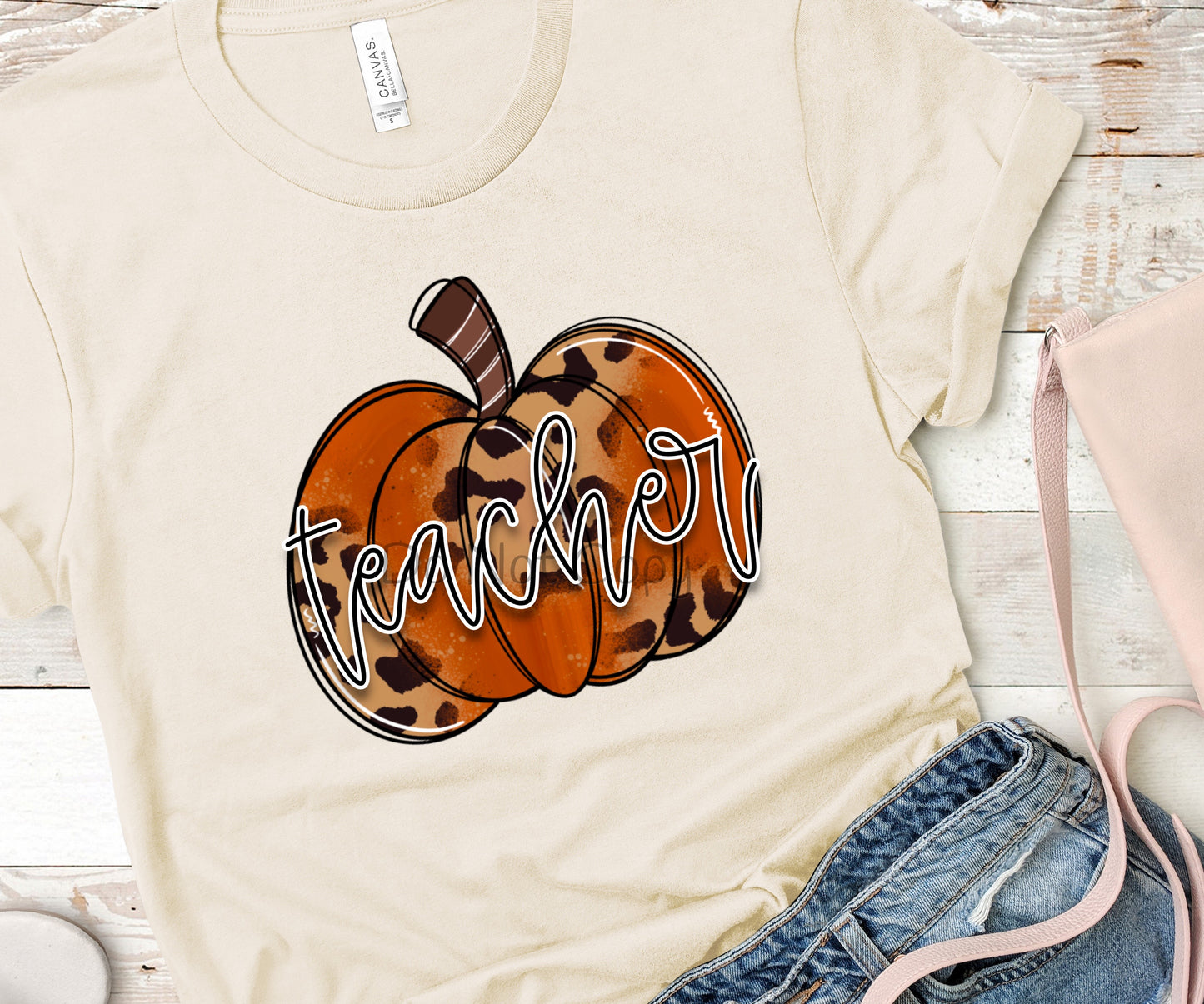 Teacher italics leopard pumpkin-DTF