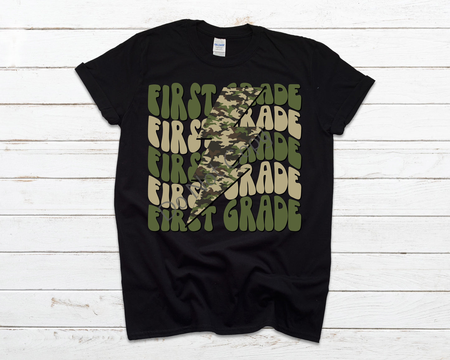 First grade camo lightning bolt-DTF