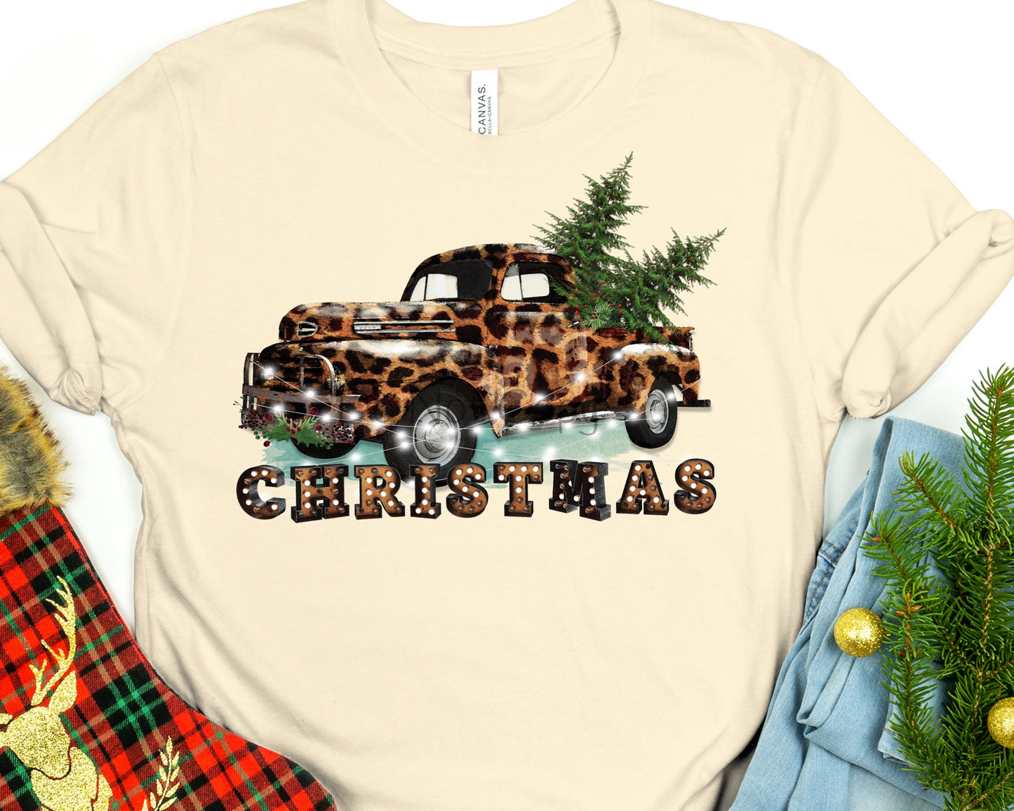 Christmas leopard truck-DTF
