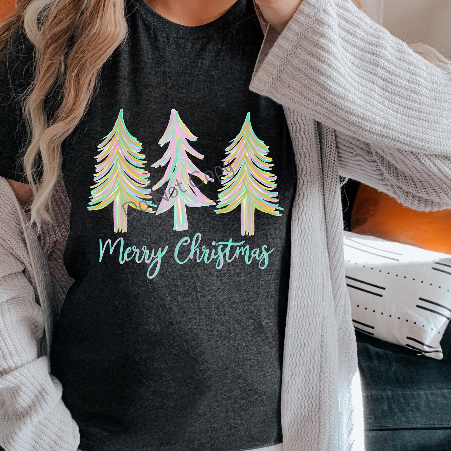 Merry Christmas 3 pastel trees -DTF