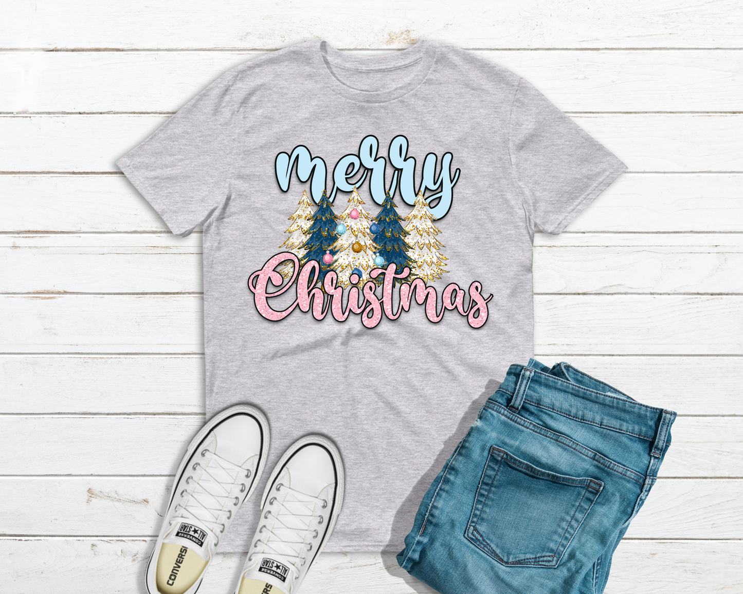 Merry Christmas pastel with trees -DTF