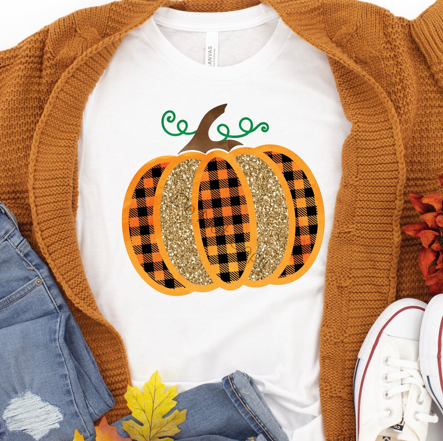 Pumpkin orange plaid glitter-DTF