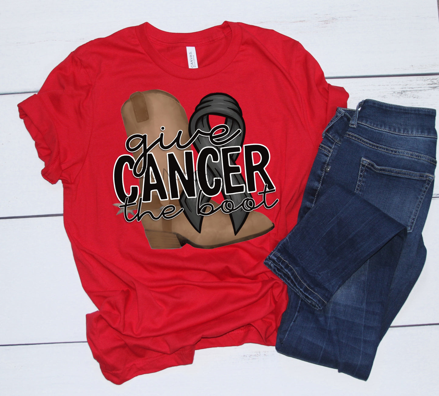 Give Cancer the boot black ribbon-DTF
