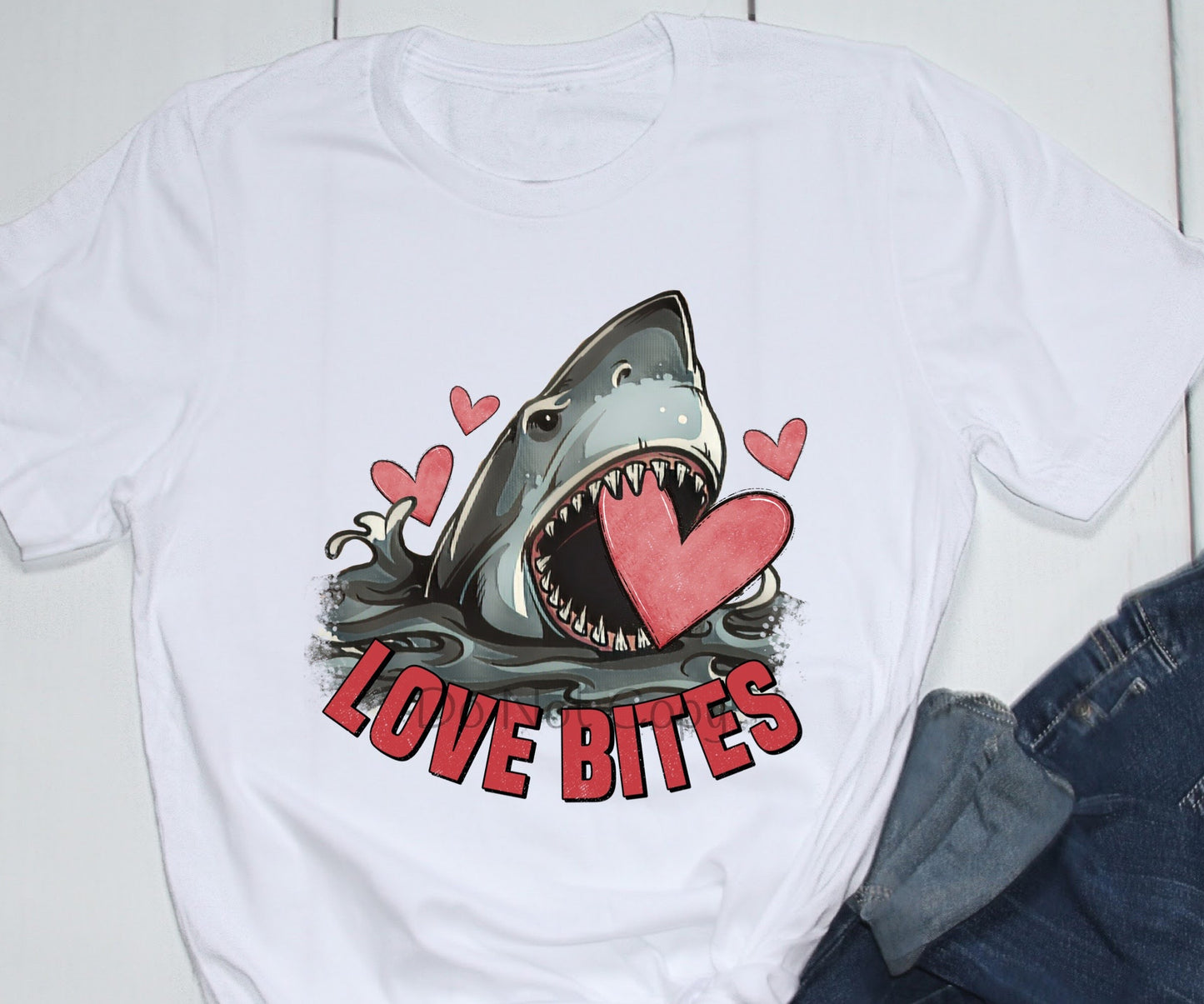 Love bites heart in sharks mouth-DTF