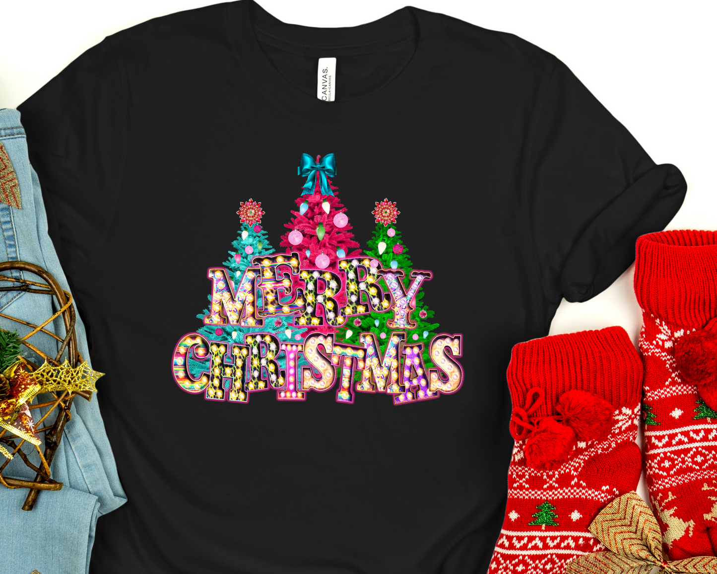 Merry Christmas marquee with trees-DTF