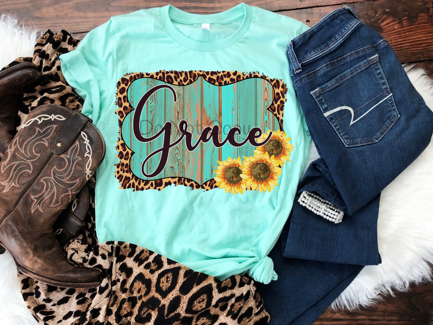 Grace leopard frame sunflowers-DTF