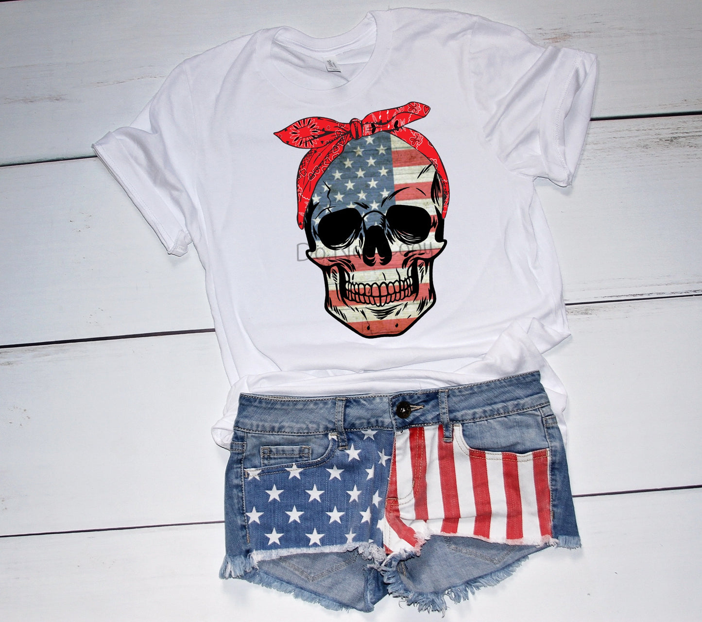 Skull flag face red bandana -DTF