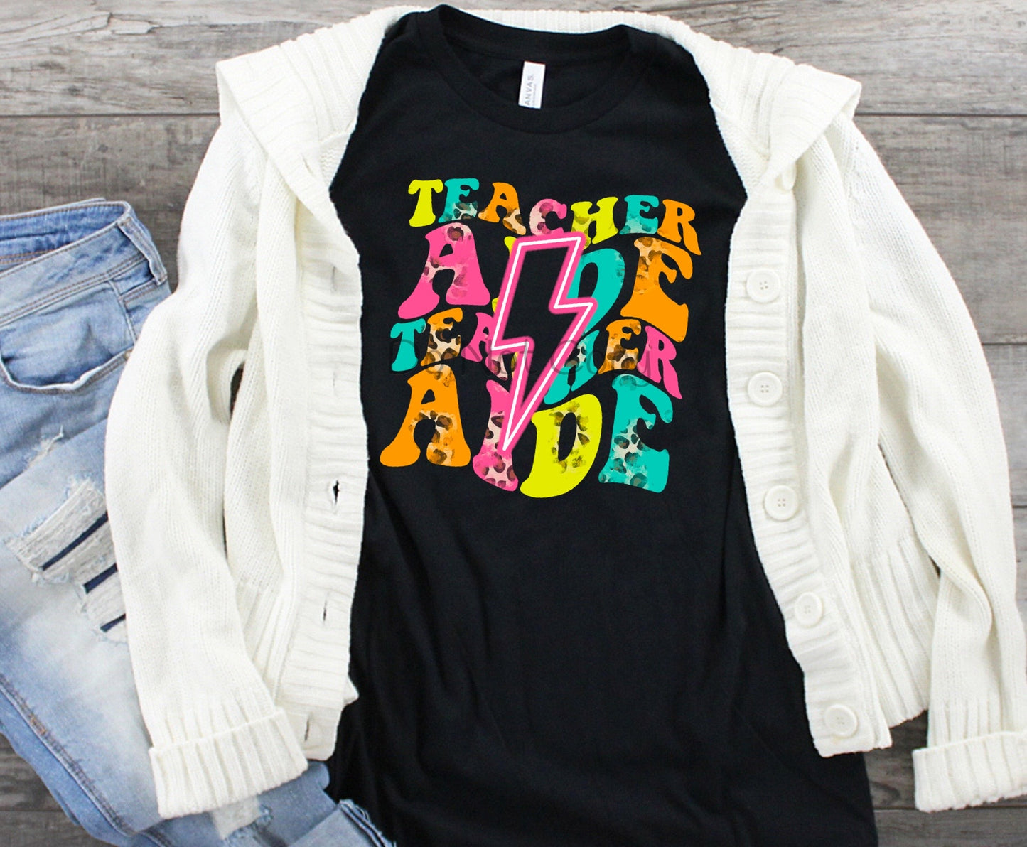 Teacher aide leopard bolt-DTF