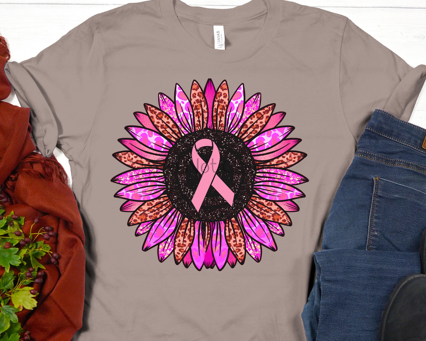 Sunflower pink ribbon center -DTF