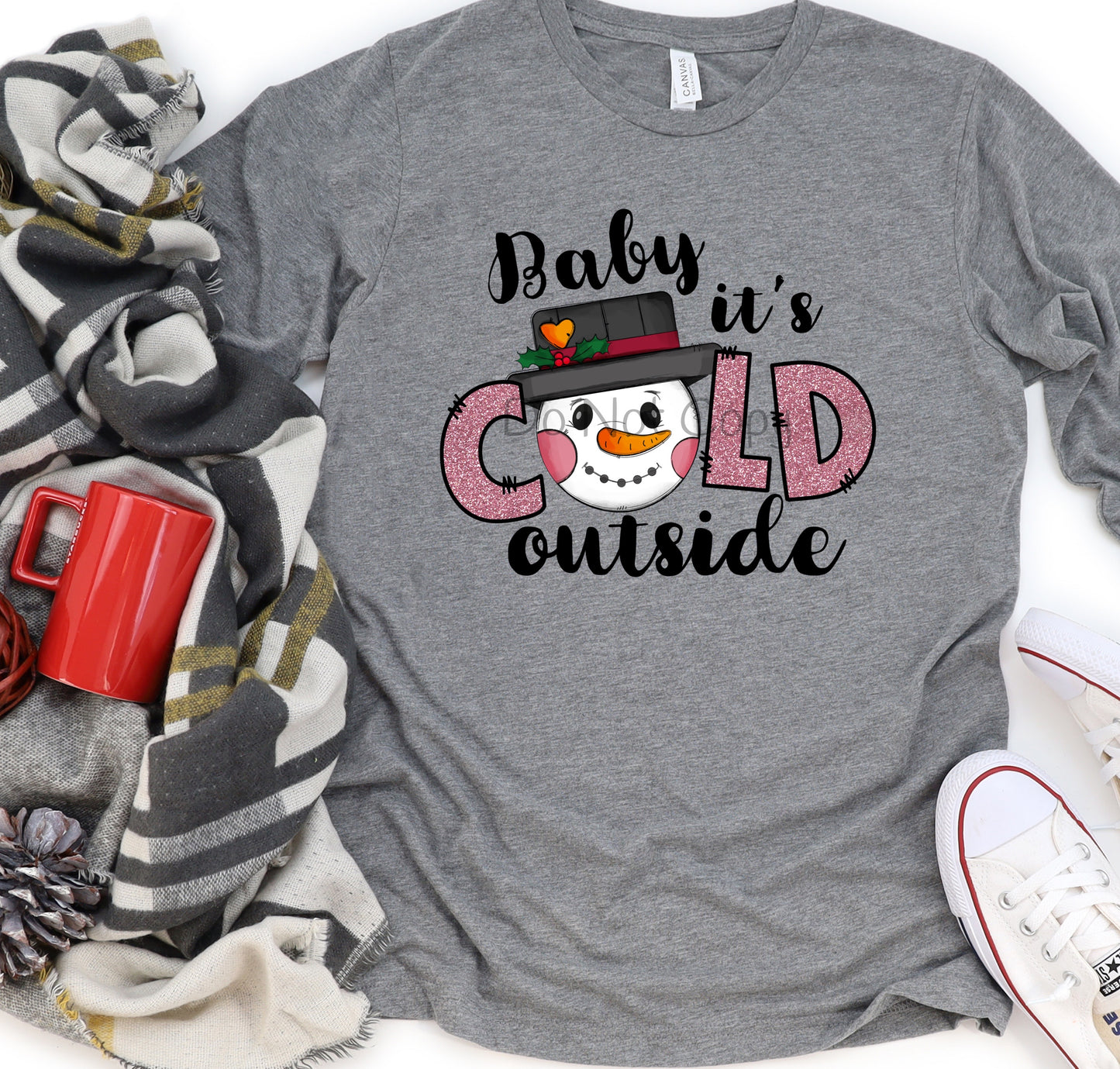 Baby it’s cold pink snowman face outside-DTF