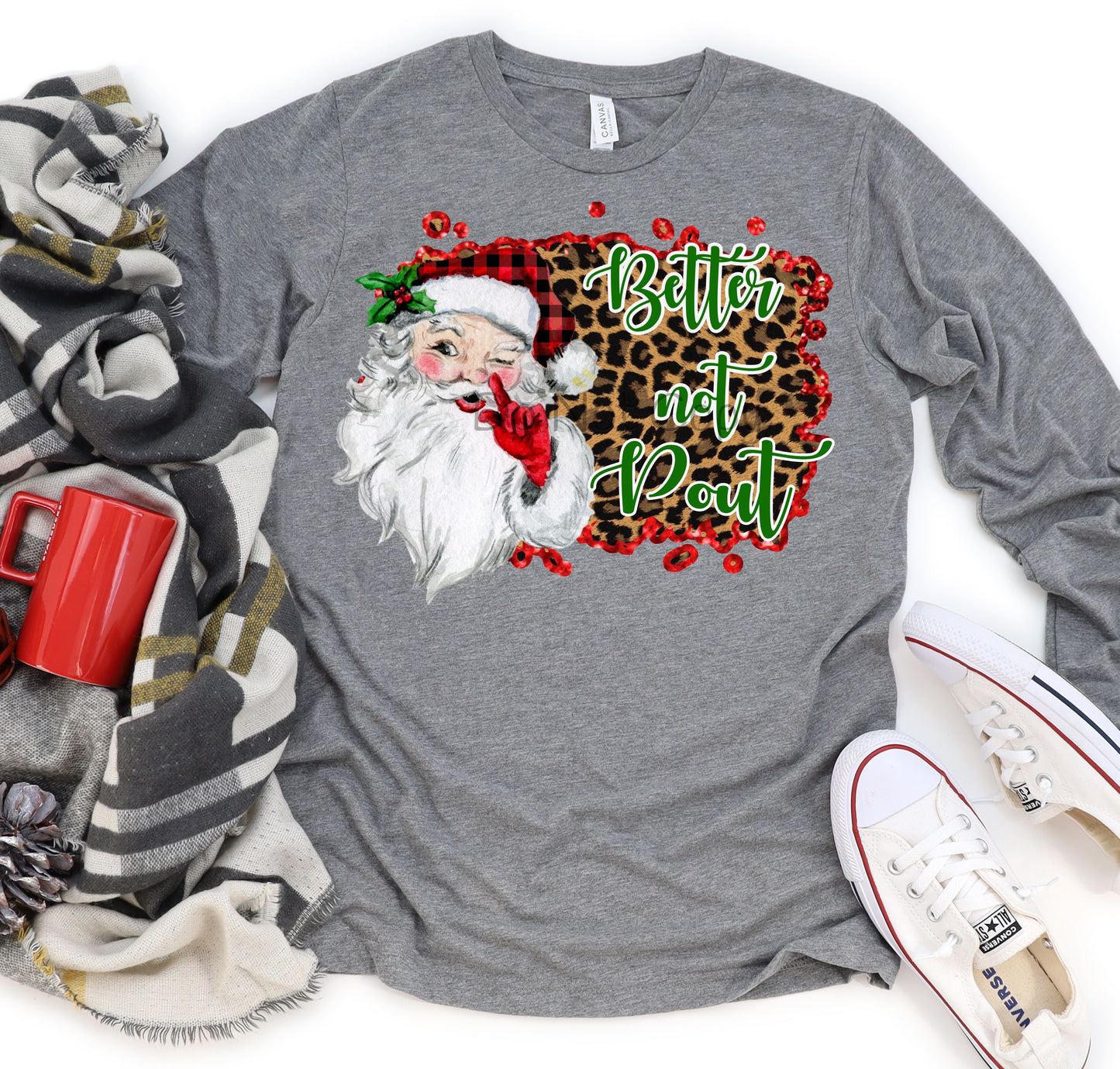 Better not pout Santa red glove leopard-DTF