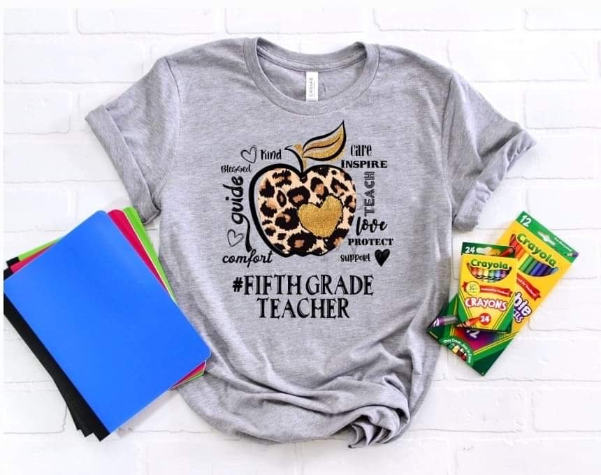 Fifth grade teacher leopard apple-DTF