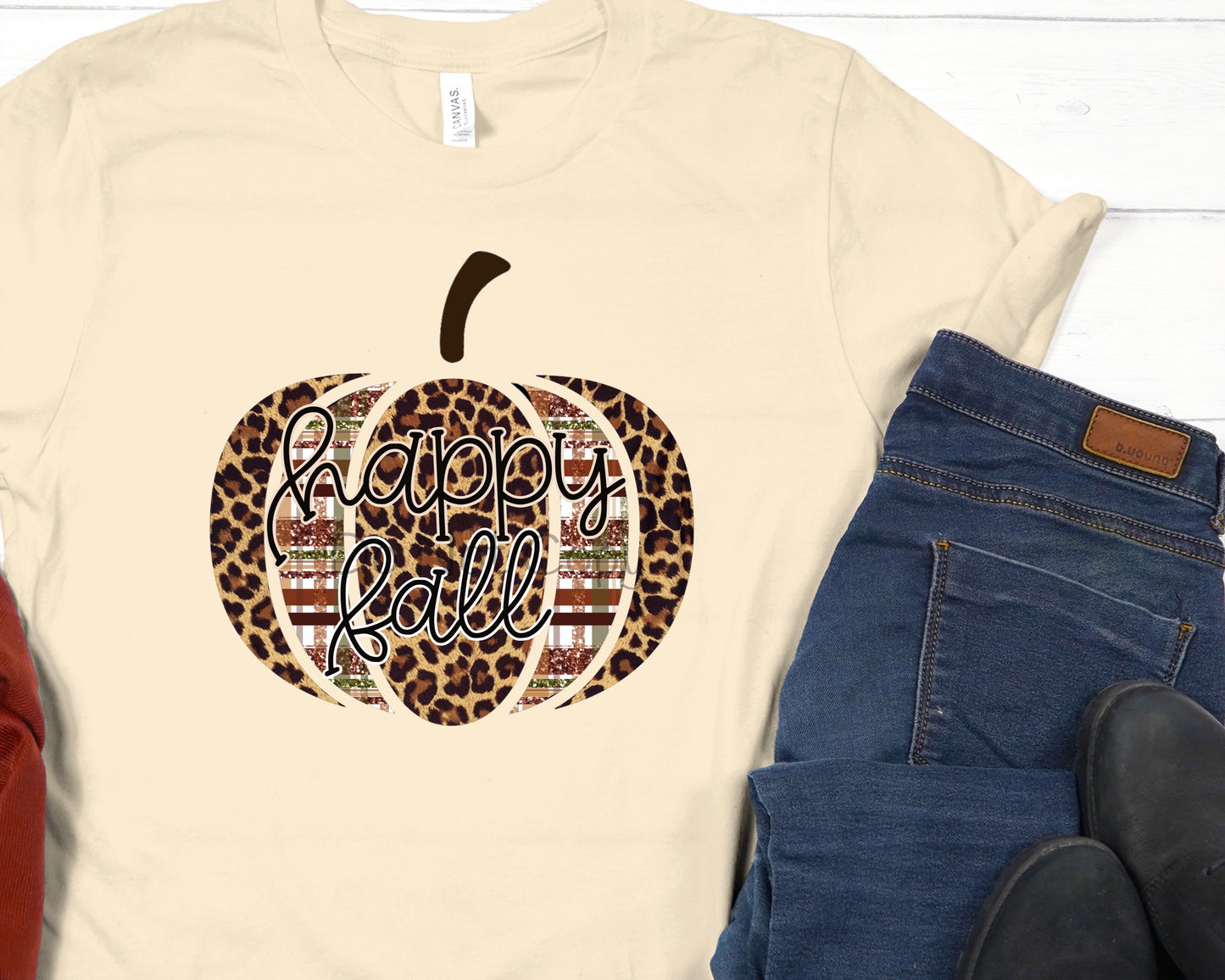 Happy fall brown leopard plaid pumpkin- DTF