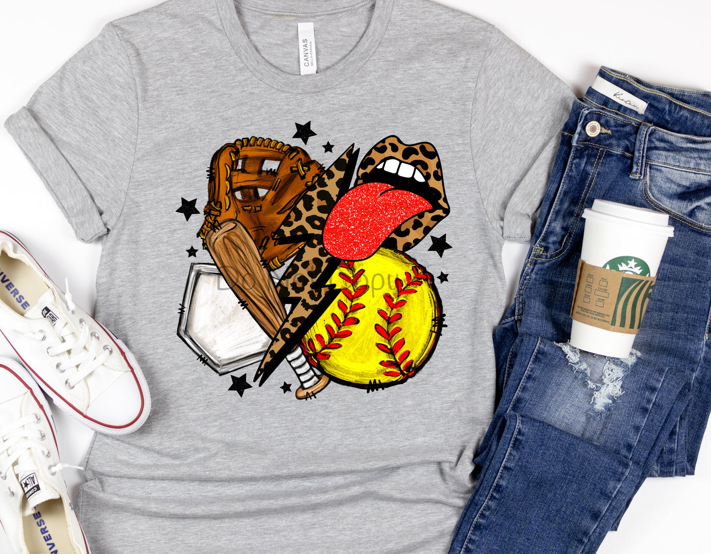 Softball mouth lightning bolt bat glove-DTF