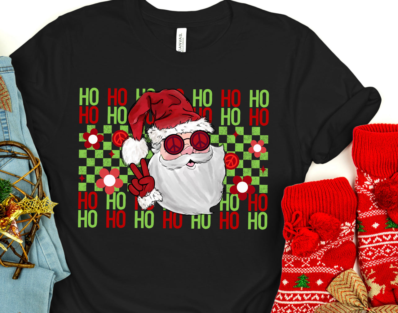 Ho Ho Ho peace Santa green and red -DTF