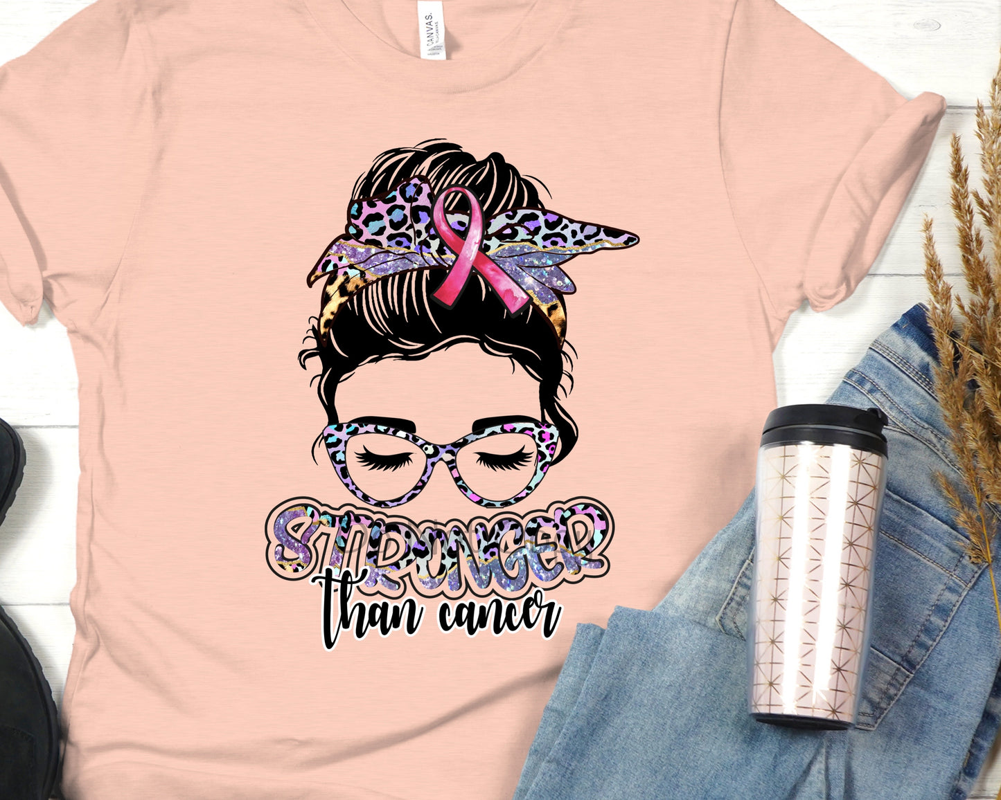 Stronger than cancer purple glasses leopard-DTF