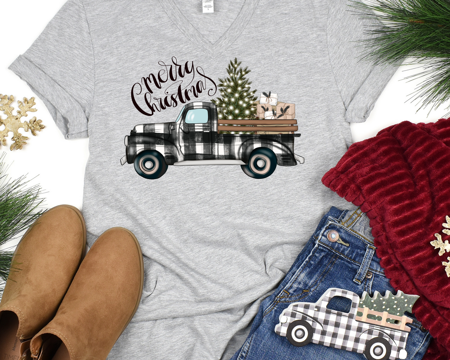 Merry Christmas plaid truck- DTF