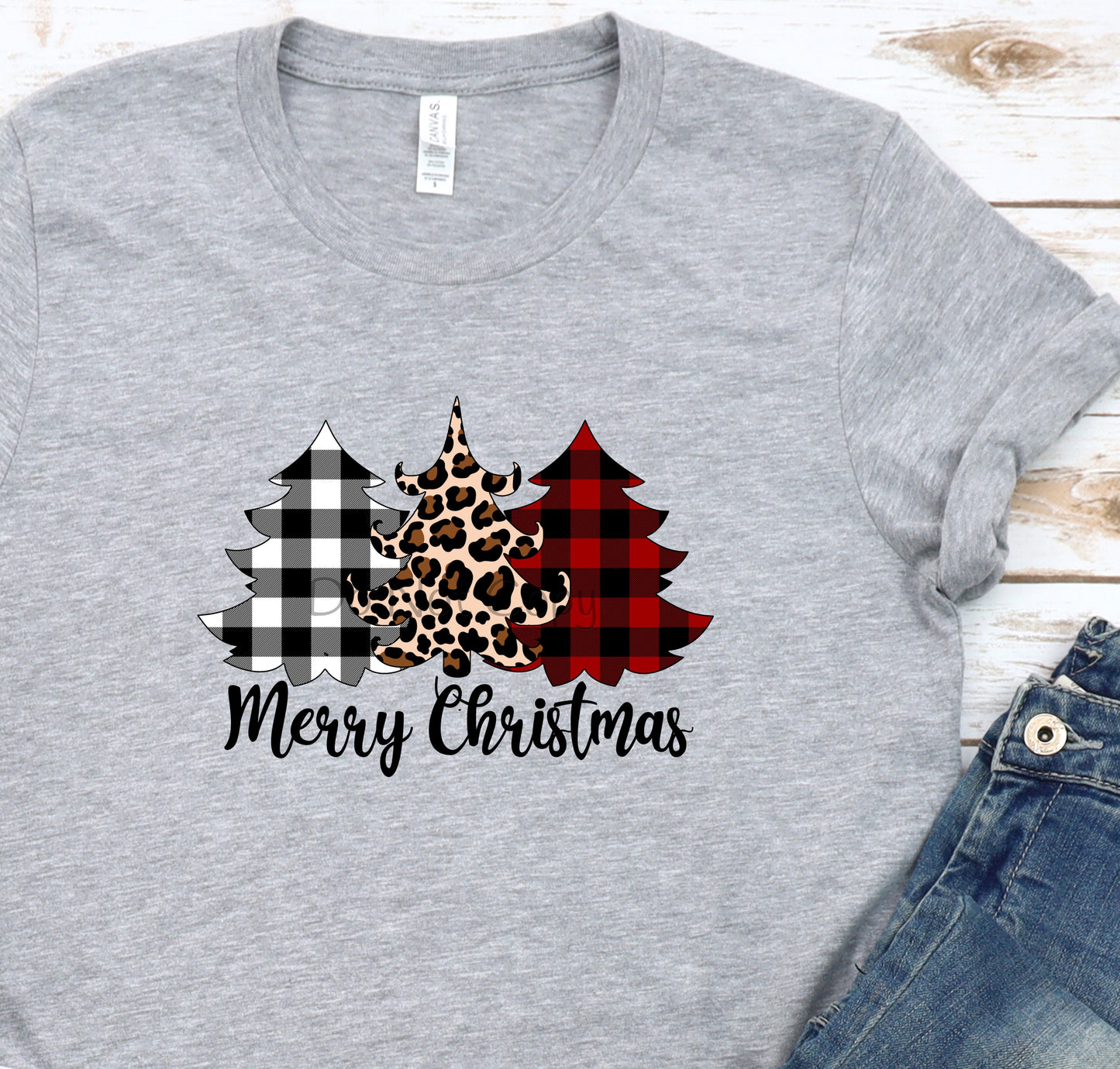 Merry Christmas 3 trees plaid leopard-DTF