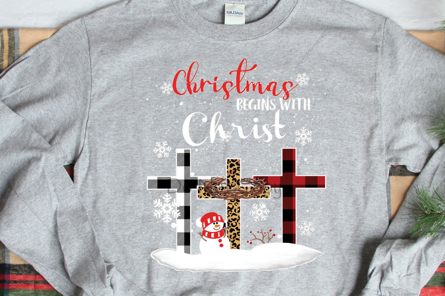 Christmas begins with Christ 3 crosses-DTF