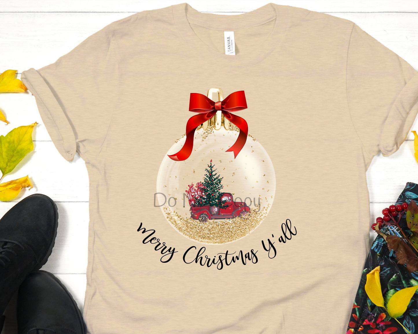 Merry Christmas y’all red truck in ball-DTF